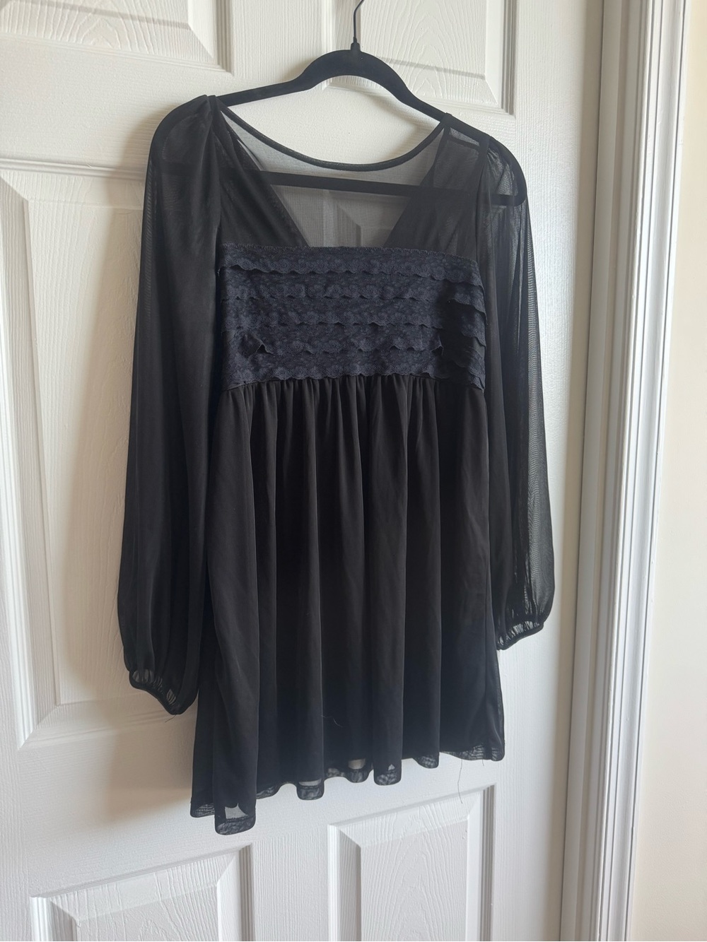 Topshop sheer sleeve navy mini dress